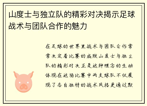 山度士与独立队的精彩对决揭示足球战术与团队合作的魅力
